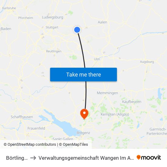 Börtlingen to Verwaltungsgemeinschaft Wangen Im Allgäu map