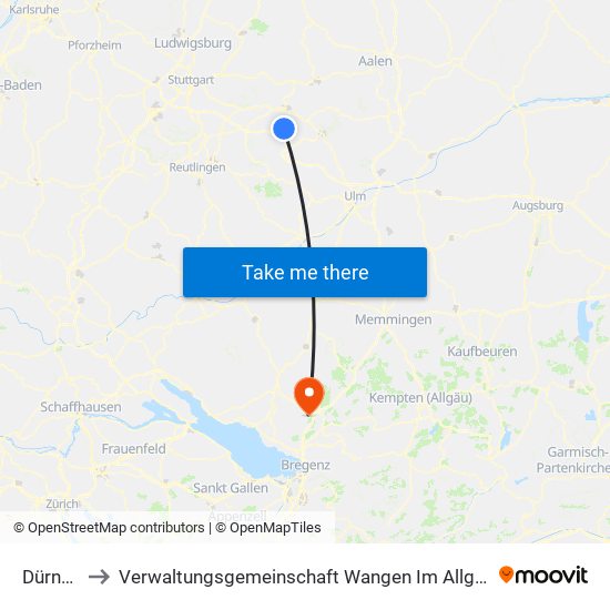 Dürnau to Verwaltungsgemeinschaft Wangen Im Allgäu map