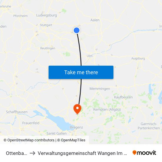 Ottenbach to Verwaltungsgemeinschaft Wangen Im Allgäu map