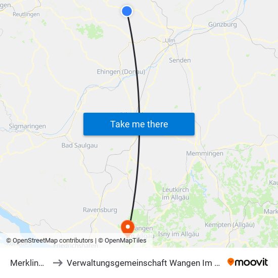 Merklingen to Verwaltungsgemeinschaft Wangen Im Allgäu map