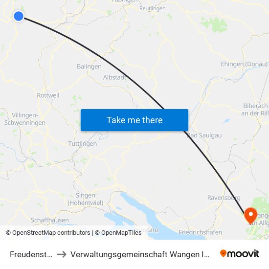 Freudenstadt to Verwaltungsgemeinschaft Wangen Im Allgäu map