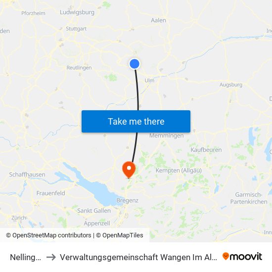 Nellingen to Verwaltungsgemeinschaft Wangen Im Allgäu map