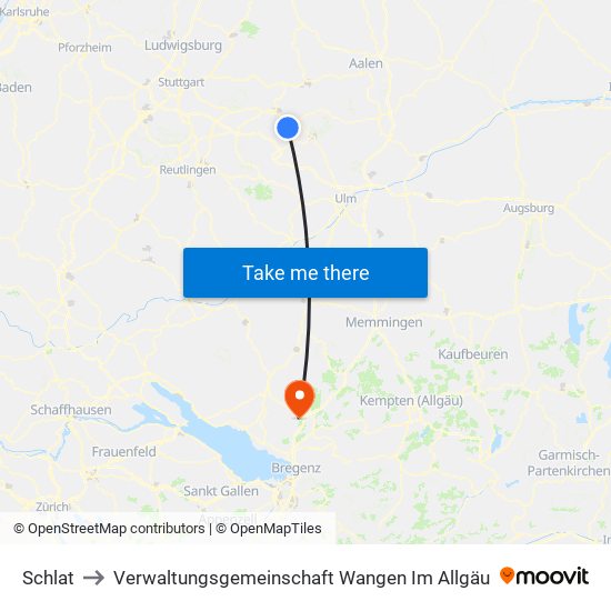 Schlat to Verwaltungsgemeinschaft Wangen Im Allgäu map