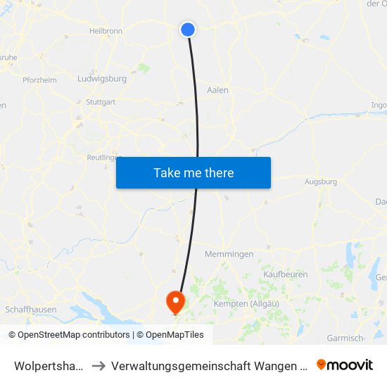 Wolpertshausen to Verwaltungsgemeinschaft Wangen Im Allgäu map