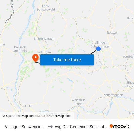 Villingen-Schwenningen to Vvg Der Gemeinde Schallstadt map