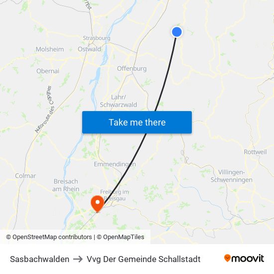 Sasbachwalden to Vvg Der Gemeinde Schallstadt map