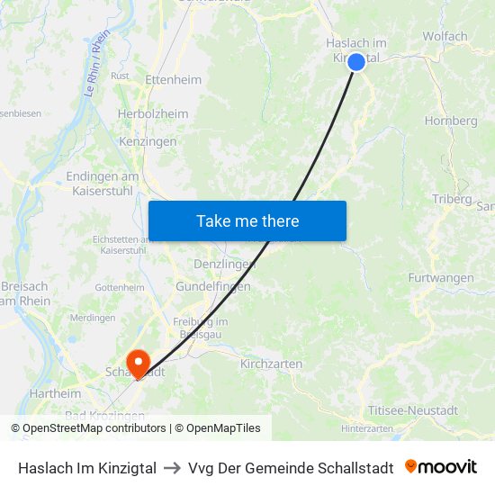 Haslach Im Kinzigtal to Vvg Der Gemeinde Schallstadt map