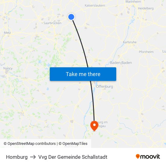 Homburg to Vvg Der Gemeinde Schallstadt map