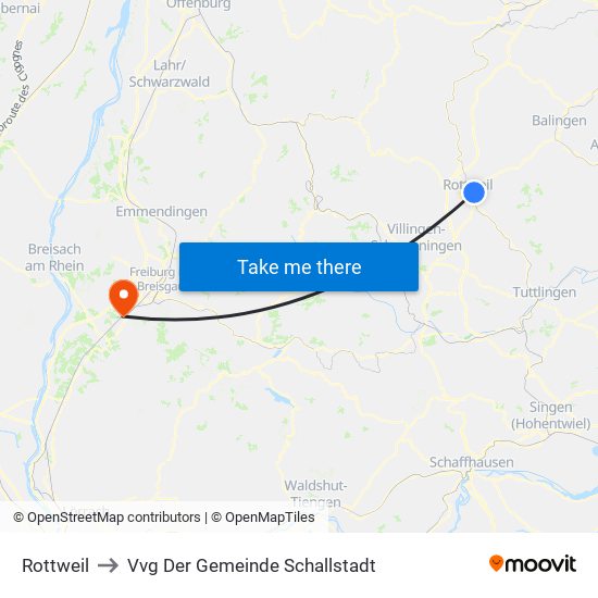 Rottweil to Vvg Der Gemeinde Schallstadt map