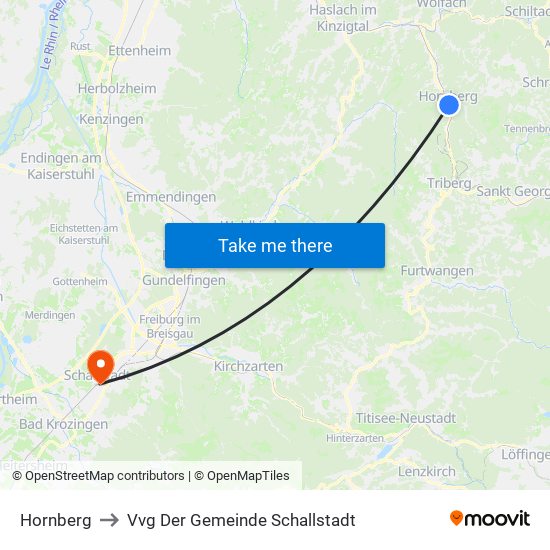 Hornberg to Vvg Der Gemeinde Schallstadt map