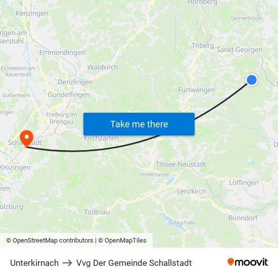 Unterkirnach to Vvg Der Gemeinde Schallstadt map