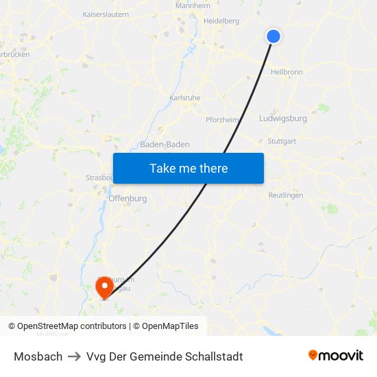 Mosbach to Vvg Der Gemeinde Schallstadt map