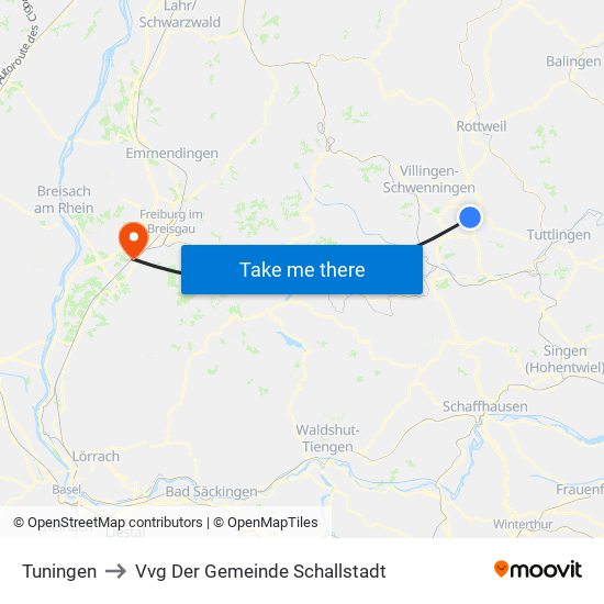 Tuningen to Vvg Der Gemeinde Schallstadt map