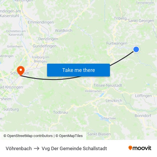 Vöhrenbach to Vvg Der Gemeinde Schallstadt map