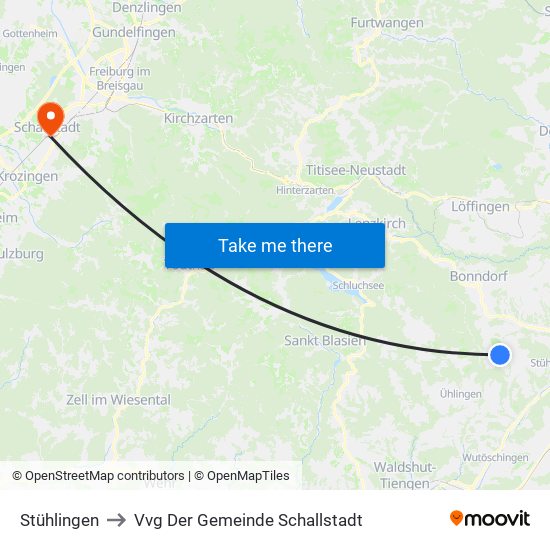 Stühlingen to Vvg Der Gemeinde Schallstadt map