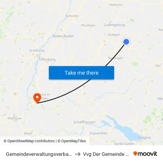 Gemeindeverwaltungsverband Plochingen to Vvg Der Gemeinde Schallstadt map