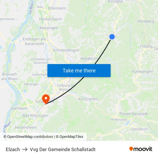 Elzach to Vvg Der Gemeinde Schallstadt map