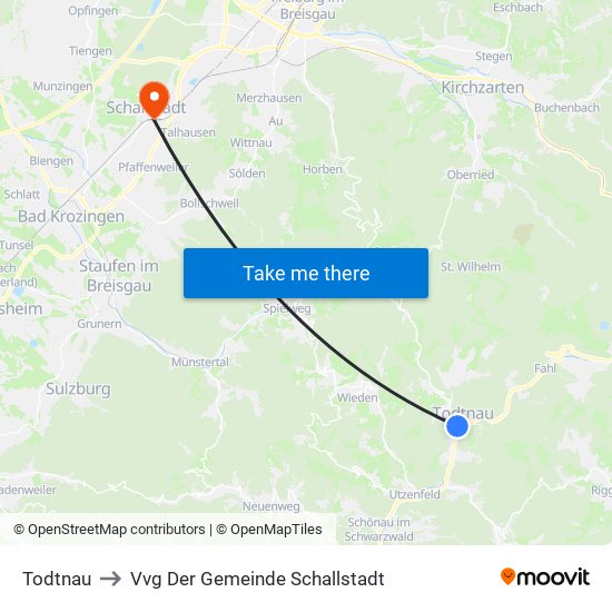 Todtnau to Vvg Der Gemeinde Schallstadt map