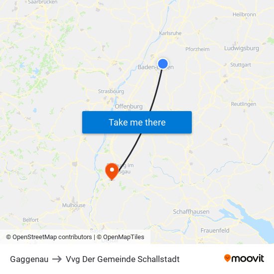 Gaggenau to Vvg Der Gemeinde Schallstadt map