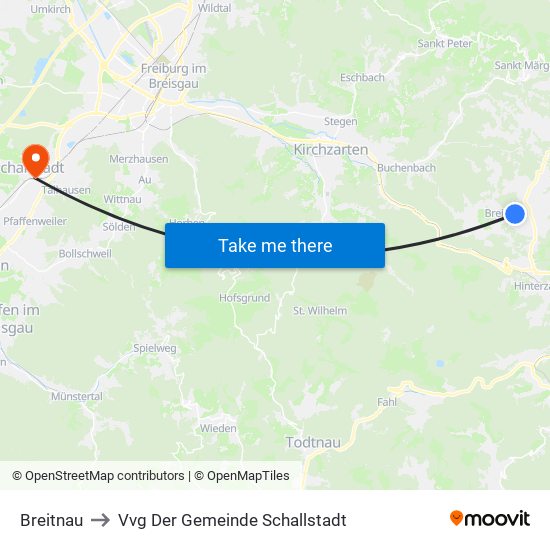 Breitnau to Vvg Der Gemeinde Schallstadt map