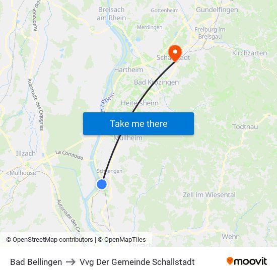 Bad Bellingen to Vvg Der Gemeinde Schallstadt map