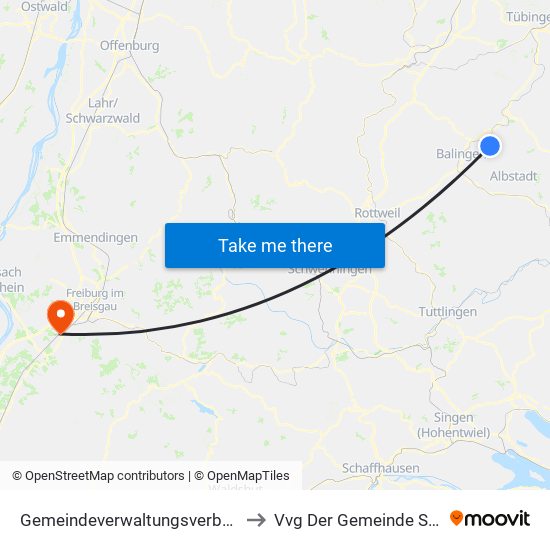 Gemeindeverwaltungsverband Bisingen to Vvg Der Gemeinde Schallstadt map