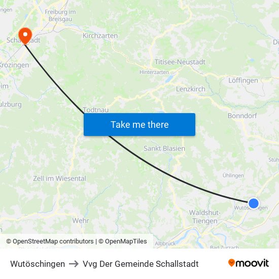 Wutöschingen to Vvg Der Gemeinde Schallstadt map