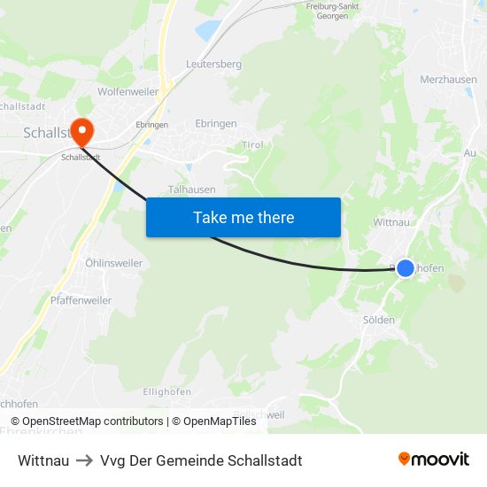 Wittnau to Vvg Der Gemeinde Schallstadt map