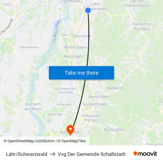 Lahr/Schwarzwald to Vvg Der Gemeinde Schallstadt map