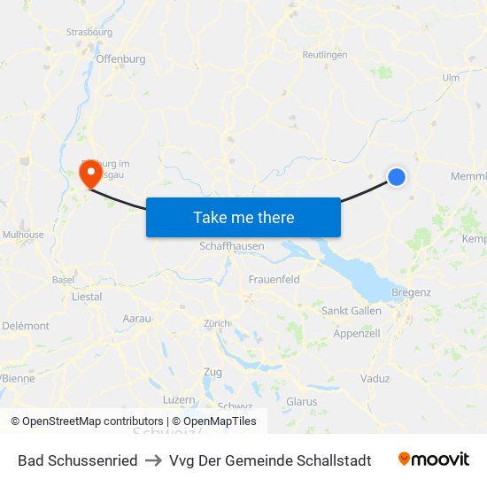 Bad Schussenried to Vvg Der Gemeinde Schallstadt map