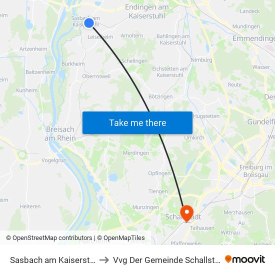 Sasbach am Kaiserstuhl to Vvg Der Gemeinde Schallstadt map