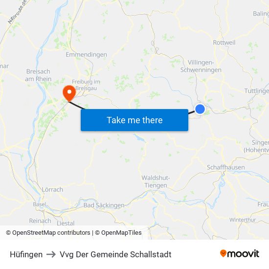 Hüfingen to Vvg Der Gemeinde Schallstadt map