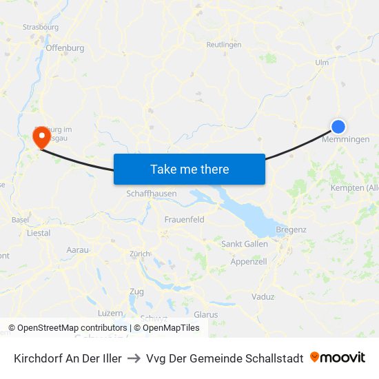 Kirchdorf An Der Iller to Vvg Der Gemeinde Schallstadt map