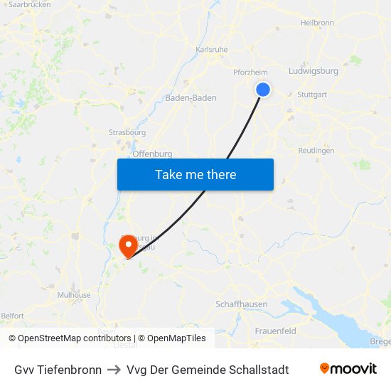 Gvv Tiefenbronn to Vvg Der Gemeinde Schallstadt map