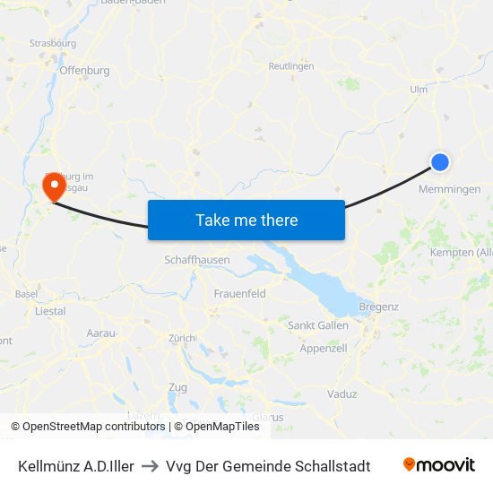 Kellmünz A.D.Iller to Vvg Der Gemeinde Schallstadt map