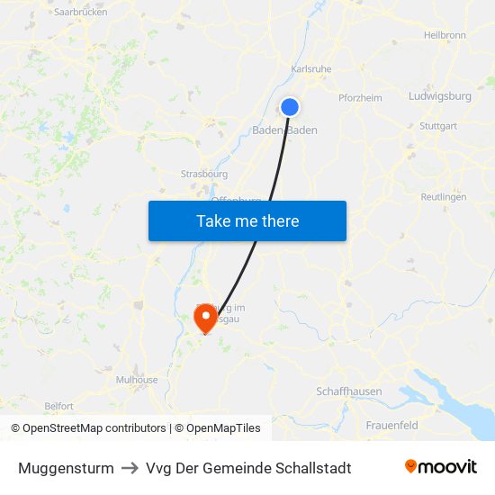 Muggensturm to Vvg Der Gemeinde Schallstadt map