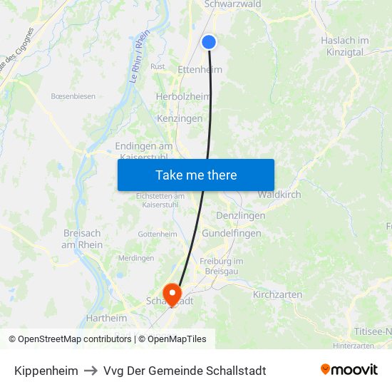 Kippenheim to Vvg Der Gemeinde Schallstadt map