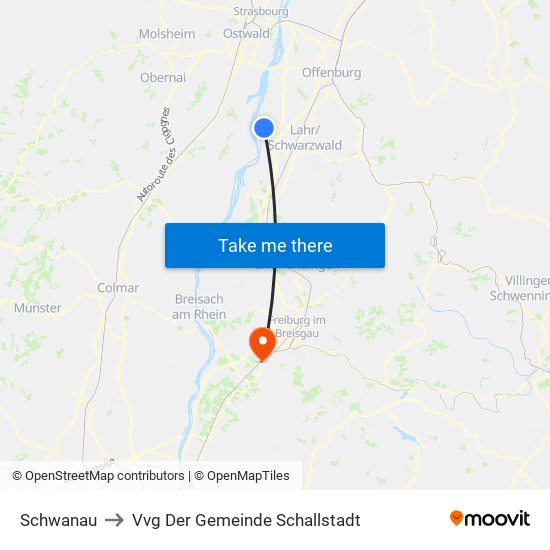 Schwanau to Vvg Der Gemeinde Schallstadt map