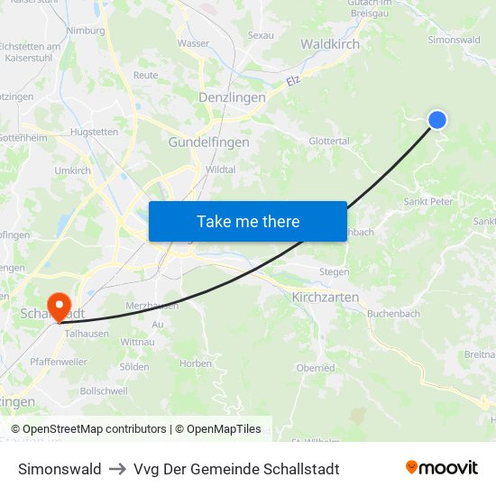 Simonswald to Vvg Der Gemeinde Schallstadt map