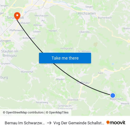 Bernau Im Schwarzwald to Vvg Der Gemeinde Schallstadt map