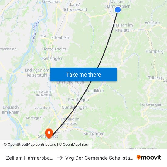 Zell am Harmersbach to Vvg Der Gemeinde Schallstadt map