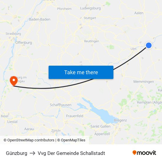 Günzburg to Vvg Der Gemeinde Schallstadt map