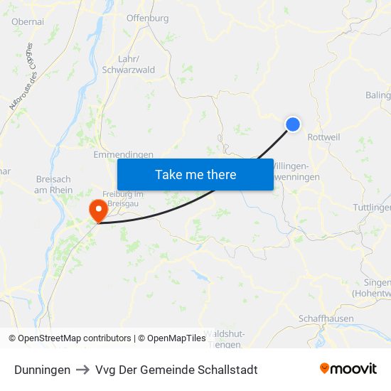 Dunningen to Vvg Der Gemeinde Schallstadt map