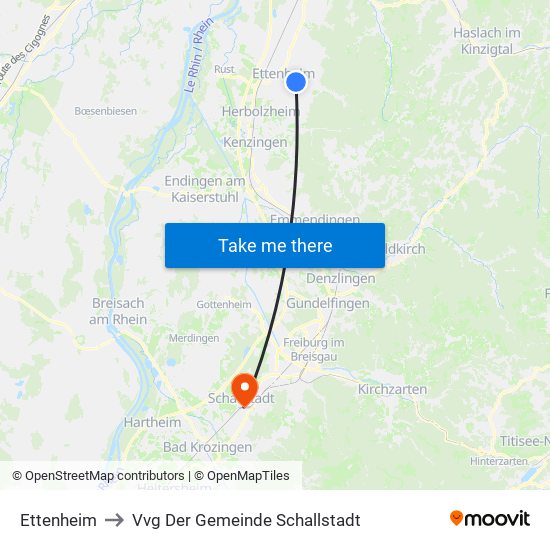 Ettenheim to Vvg Der Gemeinde Schallstadt map
