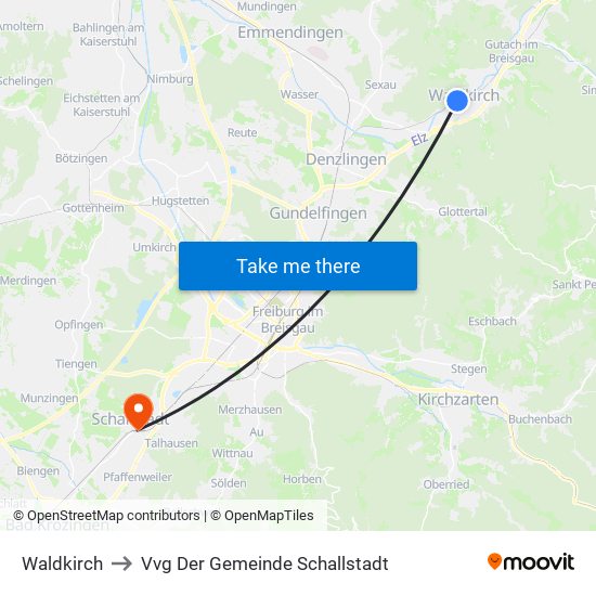 Waldkirch to Vvg Der Gemeinde Schallstadt map