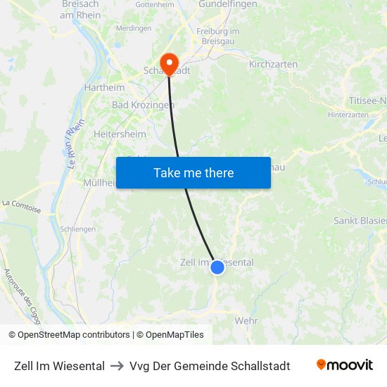 Zell Im Wiesental to Vvg Der Gemeinde Schallstadt map