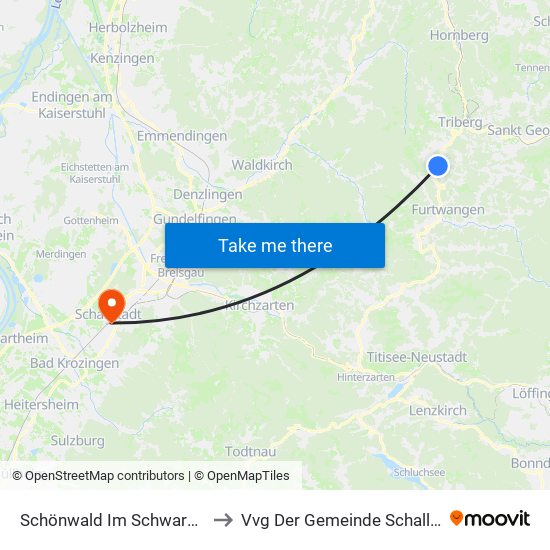 Schönwald Im Schwarzwald to Vvg Der Gemeinde Schallstadt map
