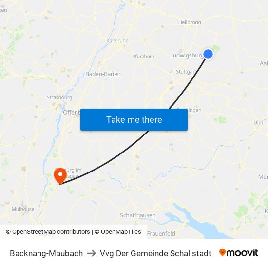 Backnang-Maubach to Vvg Der Gemeinde Schallstadt map