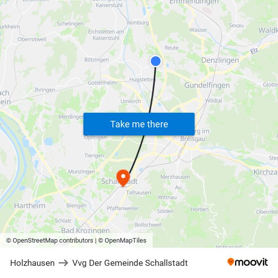 Holzhausen to Vvg Der Gemeinde Schallstadt map