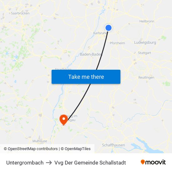 Untergrombach to Vvg Der Gemeinde Schallstadt map